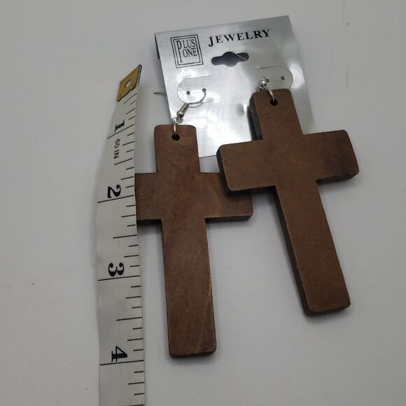 Brown wood cross earrings drop earrings boho - Picture 3 of 3